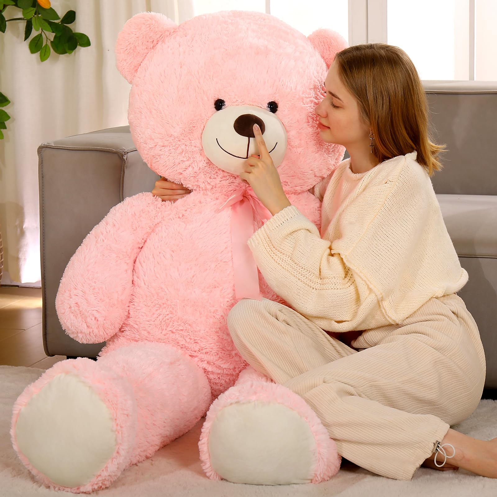 Tezituor big teddy bear with silky ribbon bow adds gift-ready charm.