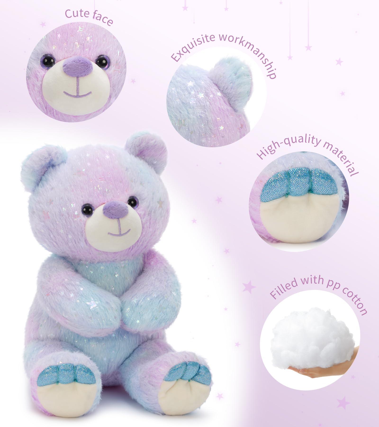 Tezituor blue purple rainbow bear sitting pose suitable for shelf display