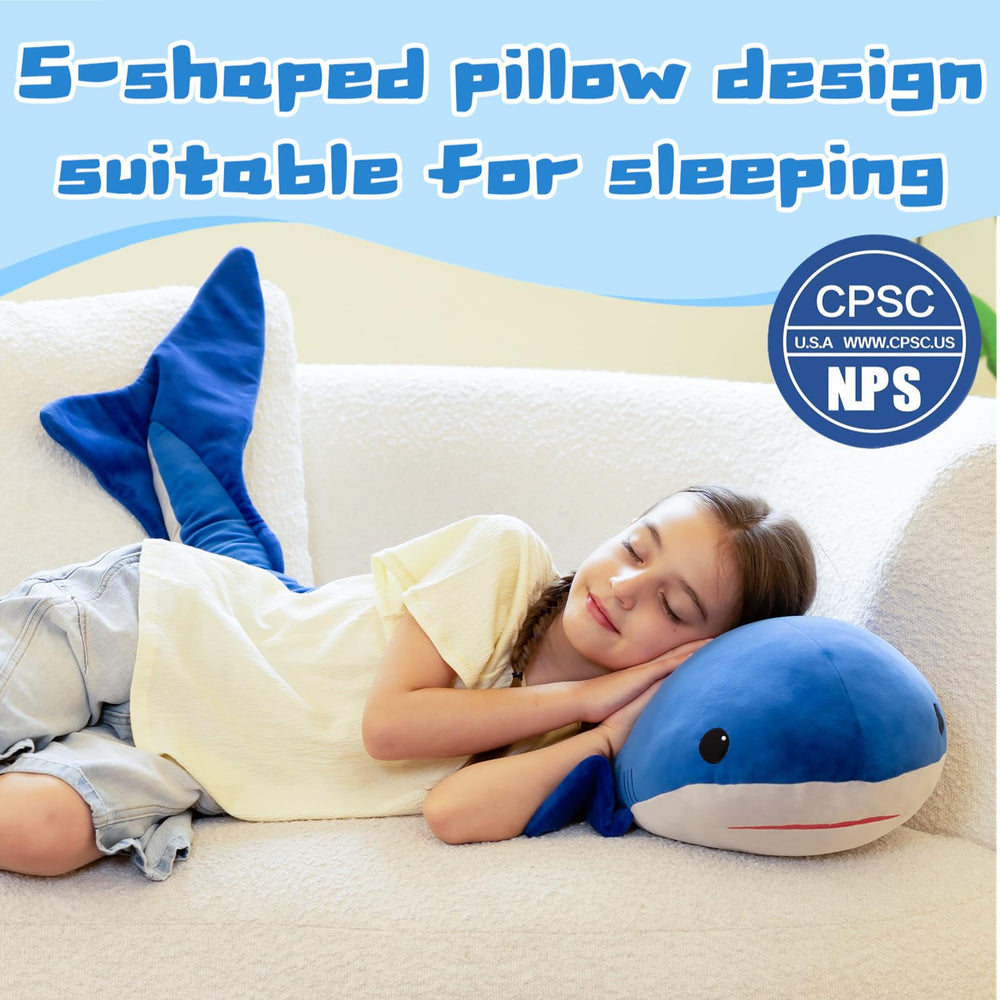 Tezituor blue whale decor toy as ocean-themed accent for sofa or bed