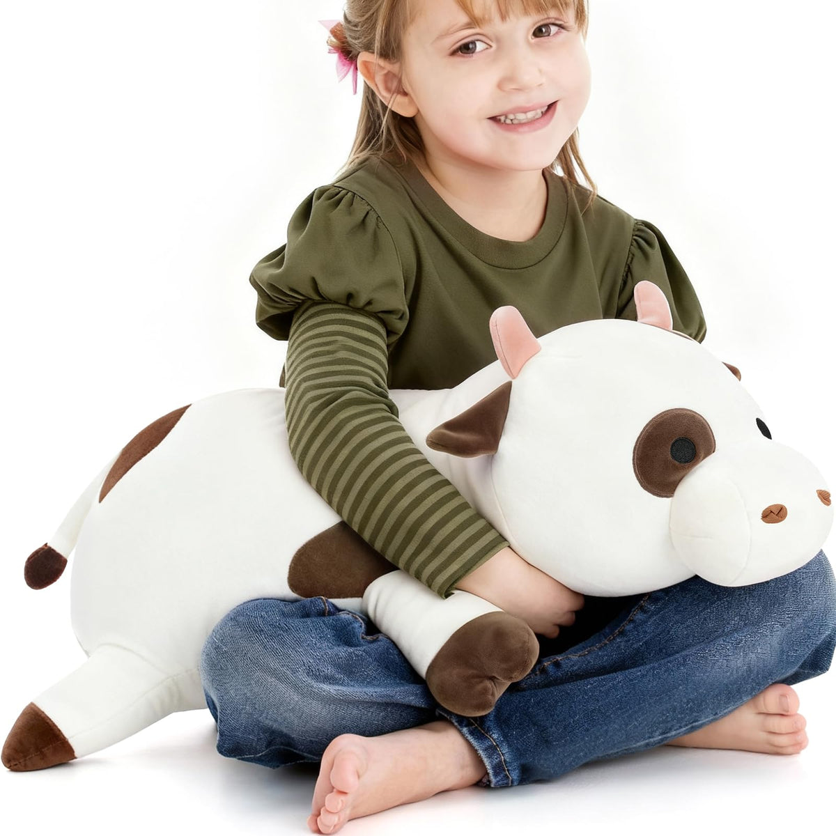 Tezituor large cow plush pillow front view highlighting ultra-soft fabric for cozy hugs.