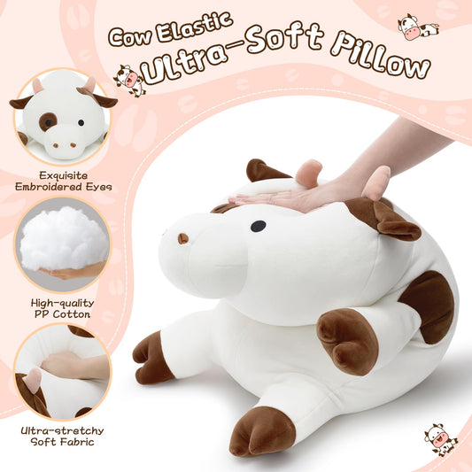 Tezituor cow plush pillow side view showing squishy support for resting.