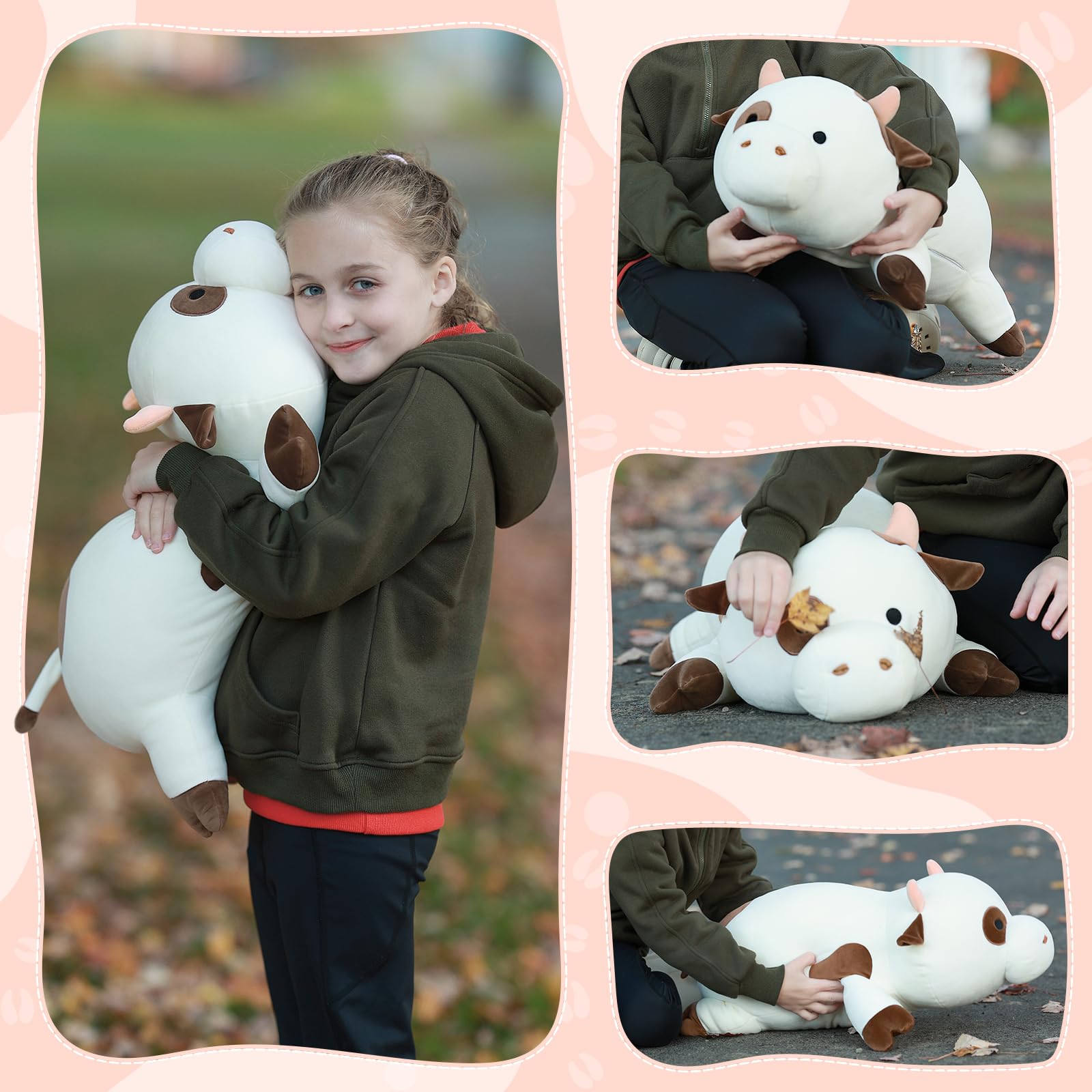 Tezituor cow plush pillow travel setup as a comforting companion.