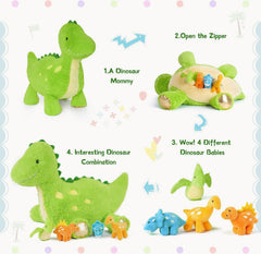 Tezituor dinosaur plush set with zipper belly for easy storage after play