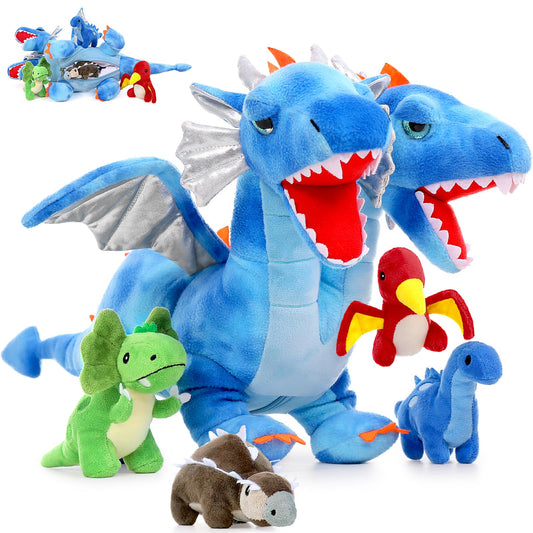 Tezituor double headed dragon plush with blue wings for cozy bedtime hugs