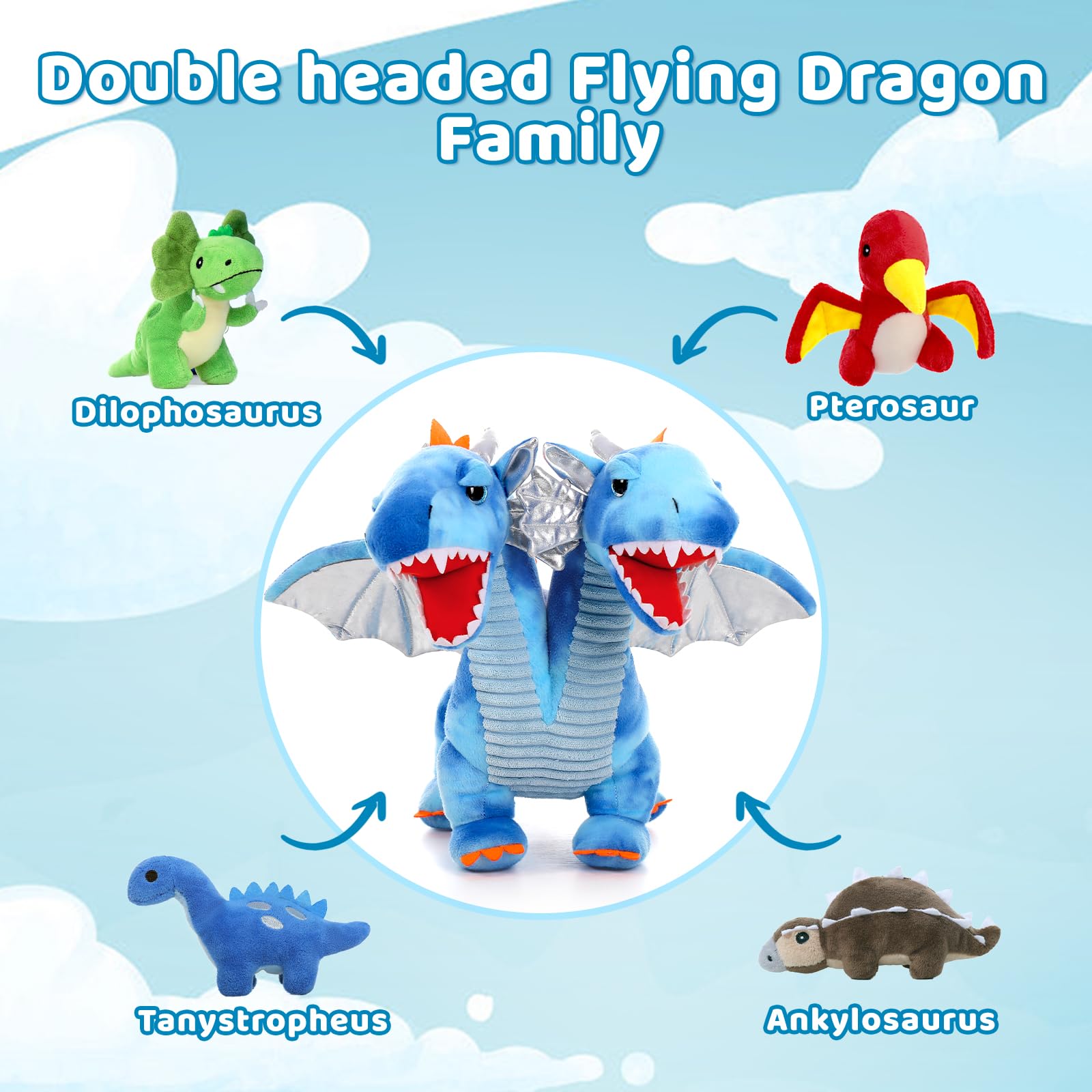 Tezituor five piece dinosaur plush set for decor and play