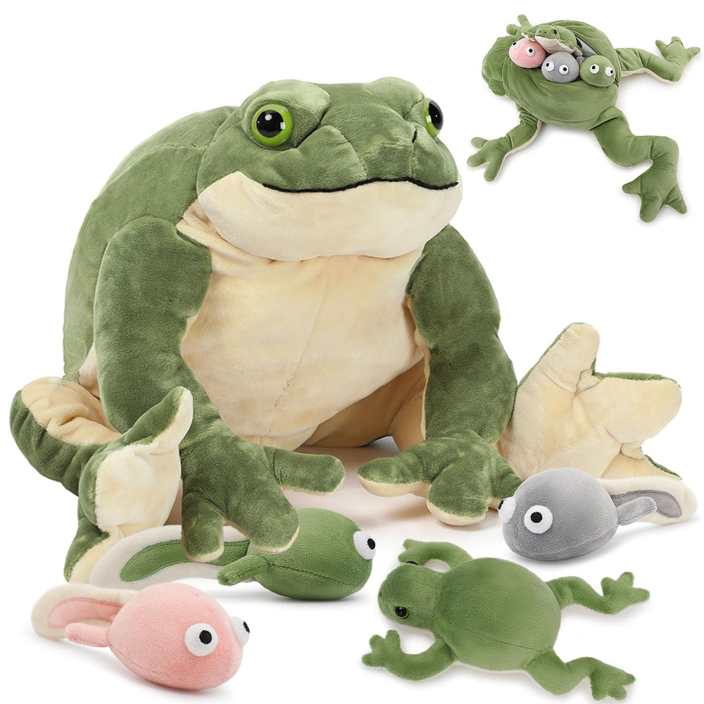 Tezituor giant mommy frog with back zipper reveals four babies for imaginative play.