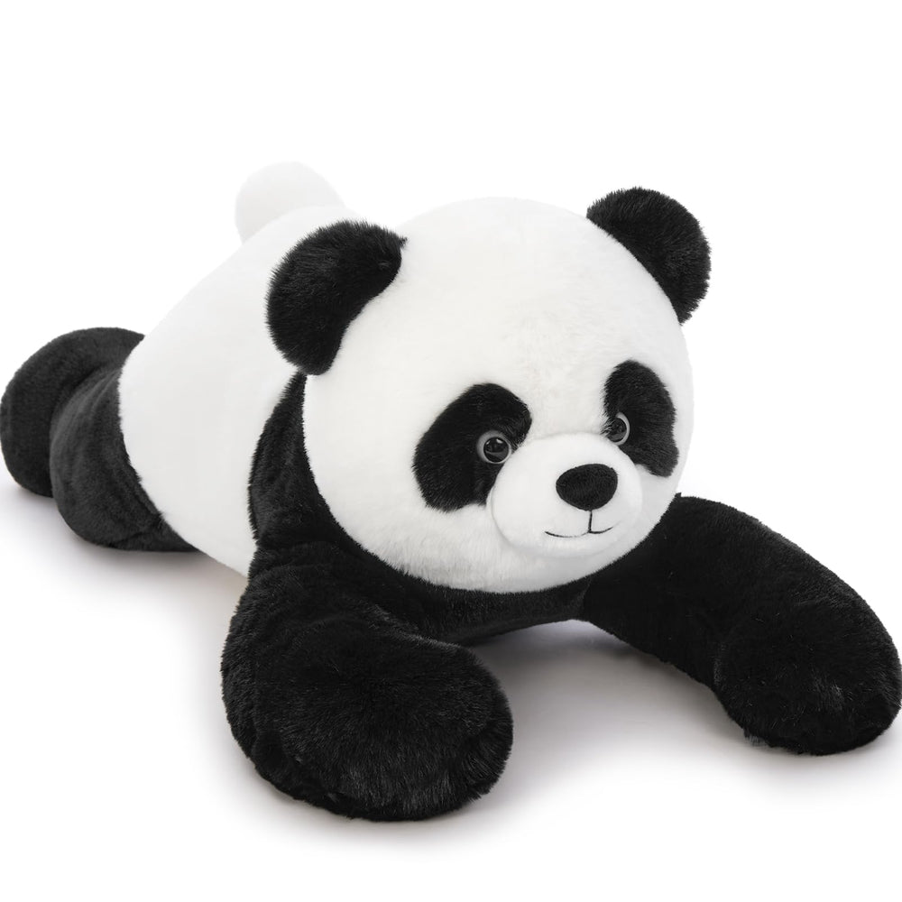 Tezituor giant panda plush lying pose for comforting bedtime cuddles.