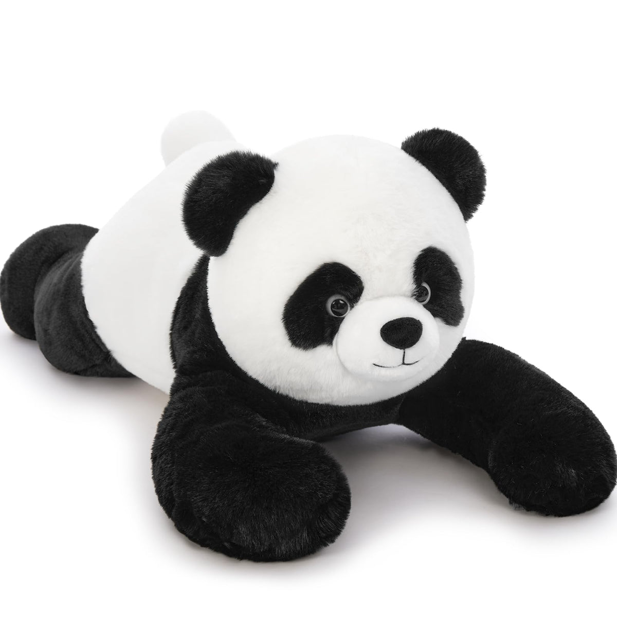 Tezituor giant panda plush lying pose for comforting bedtime cuddles.