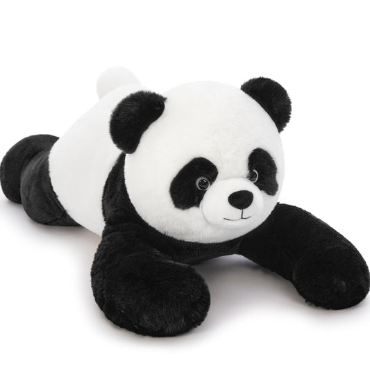 Tezituor giant panda plush lying pose for comforting bedtime cuddles.