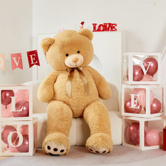 Tezituor teddy bear face close-up; soft plush expression invites comforting hugs.