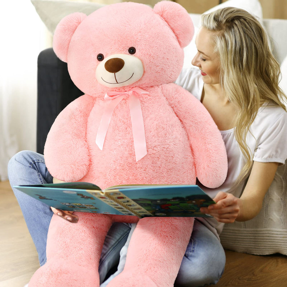 Tezituor giant pink teddy bear side view ideal for cuddling and gift displays.
