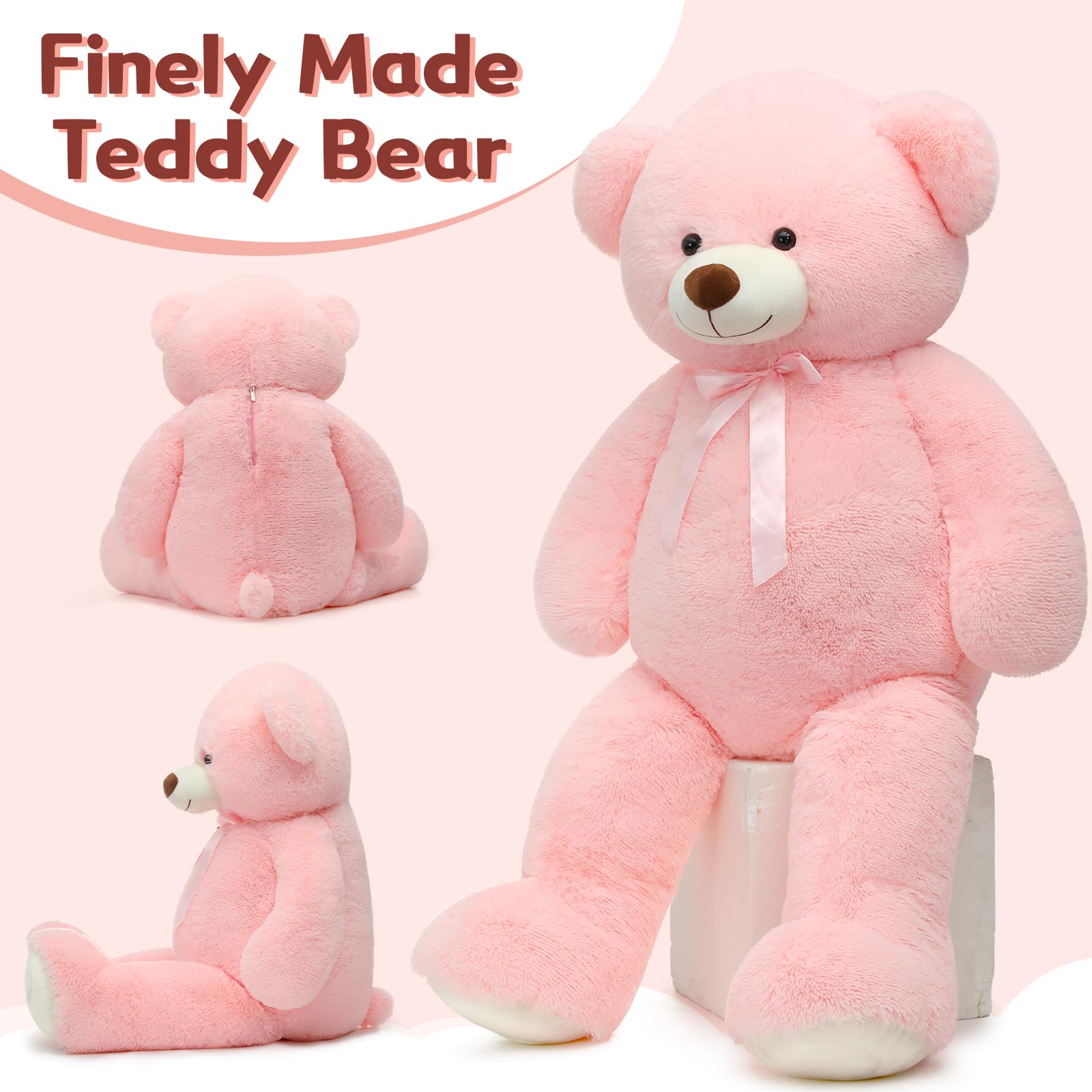 Tezituor pink giant teddy bear vacuum-pack packaging shown before fluffing.