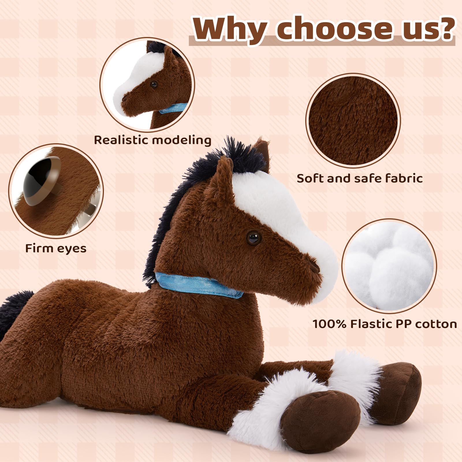 Tezituor horse plush used as a warm bedroom decor accent.