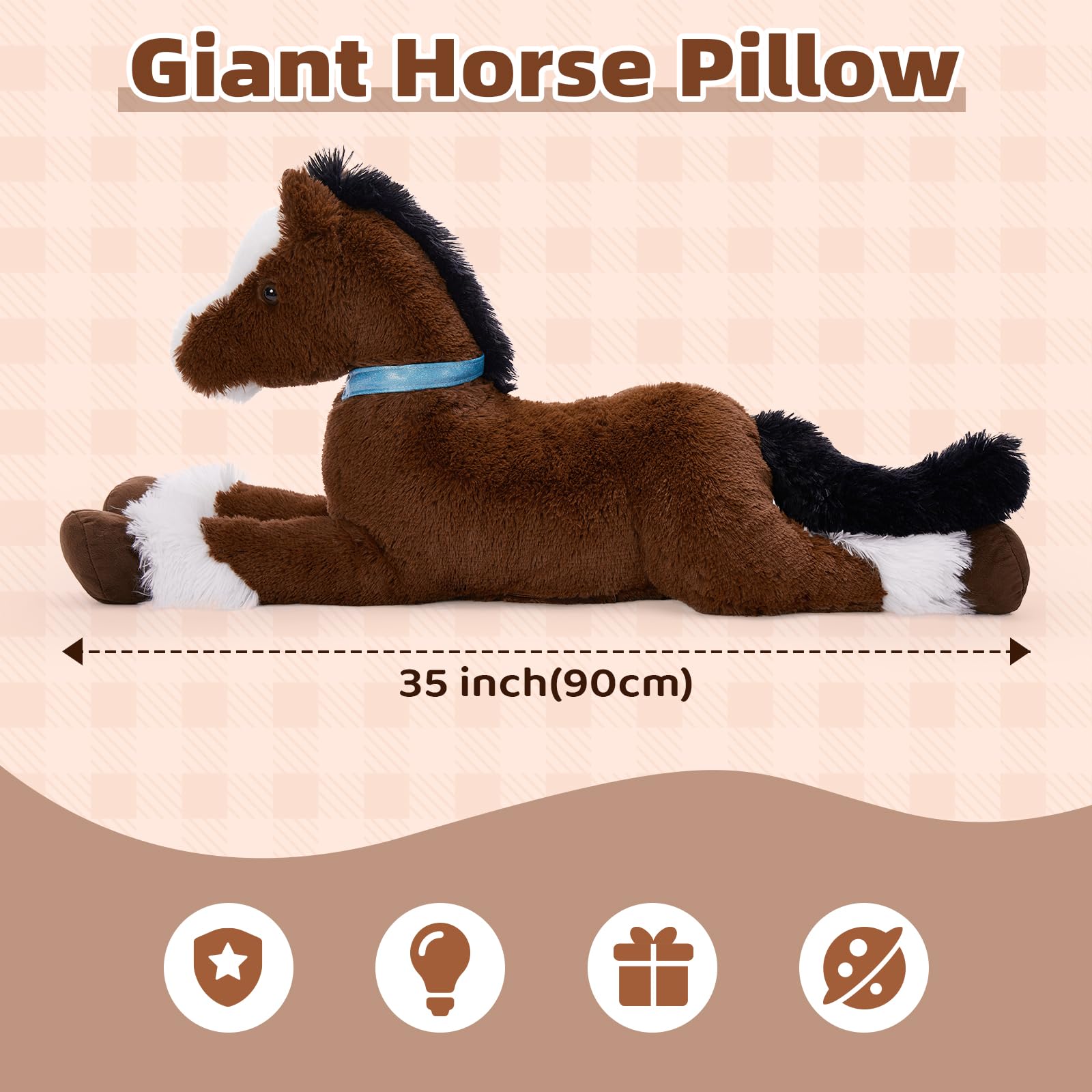 Tezituor horse plush reins and face detail showing lifelike charm.