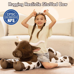 Tezituor longhorn cow plush face close-up showing soft fur and friendly expression.