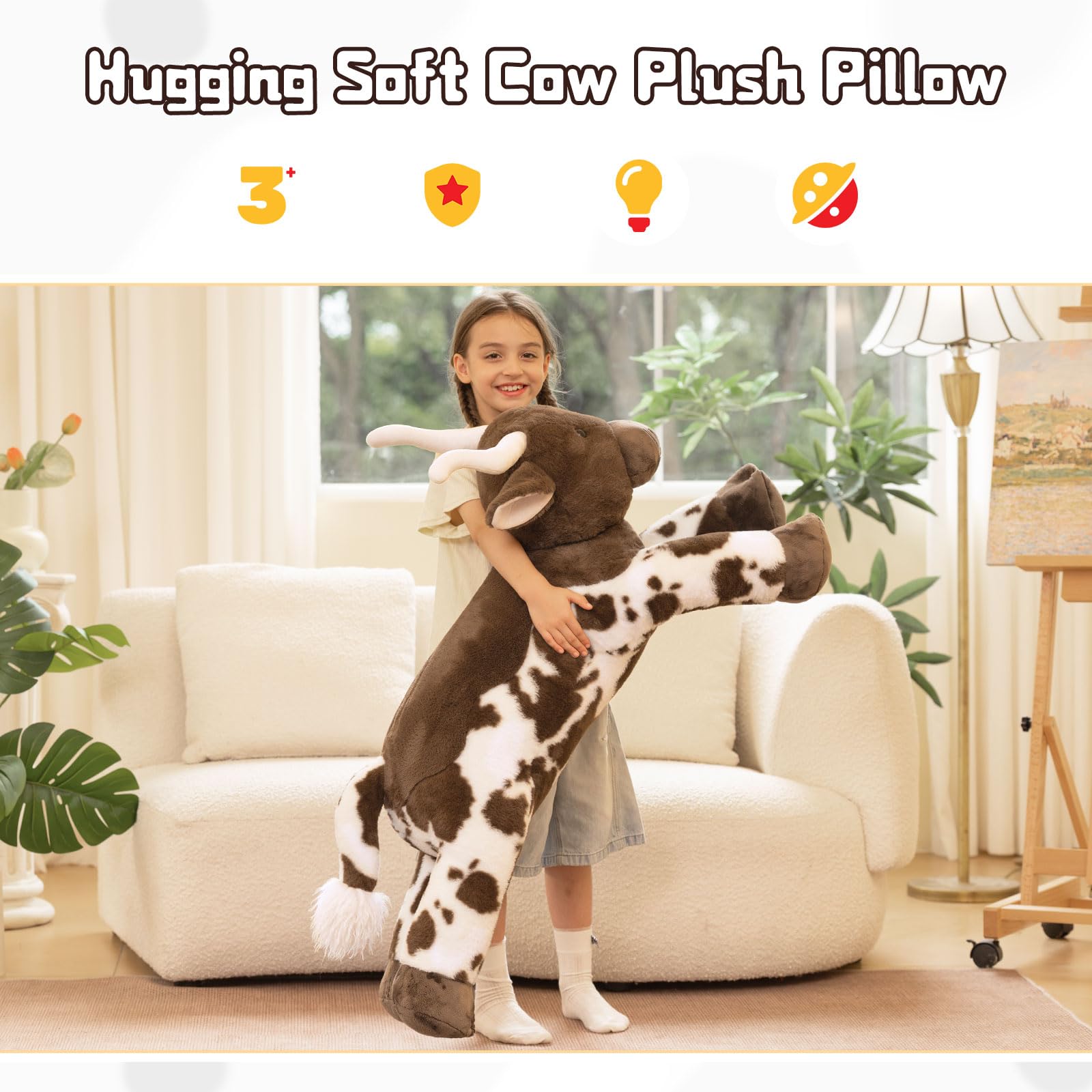 Tezituor longhorn cow plush on sofa ideal for decor and lounging.