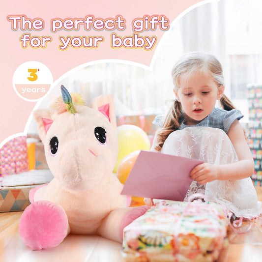 Tezituor off-white unicorn plush with soft fur for gentle everyday cuddles.