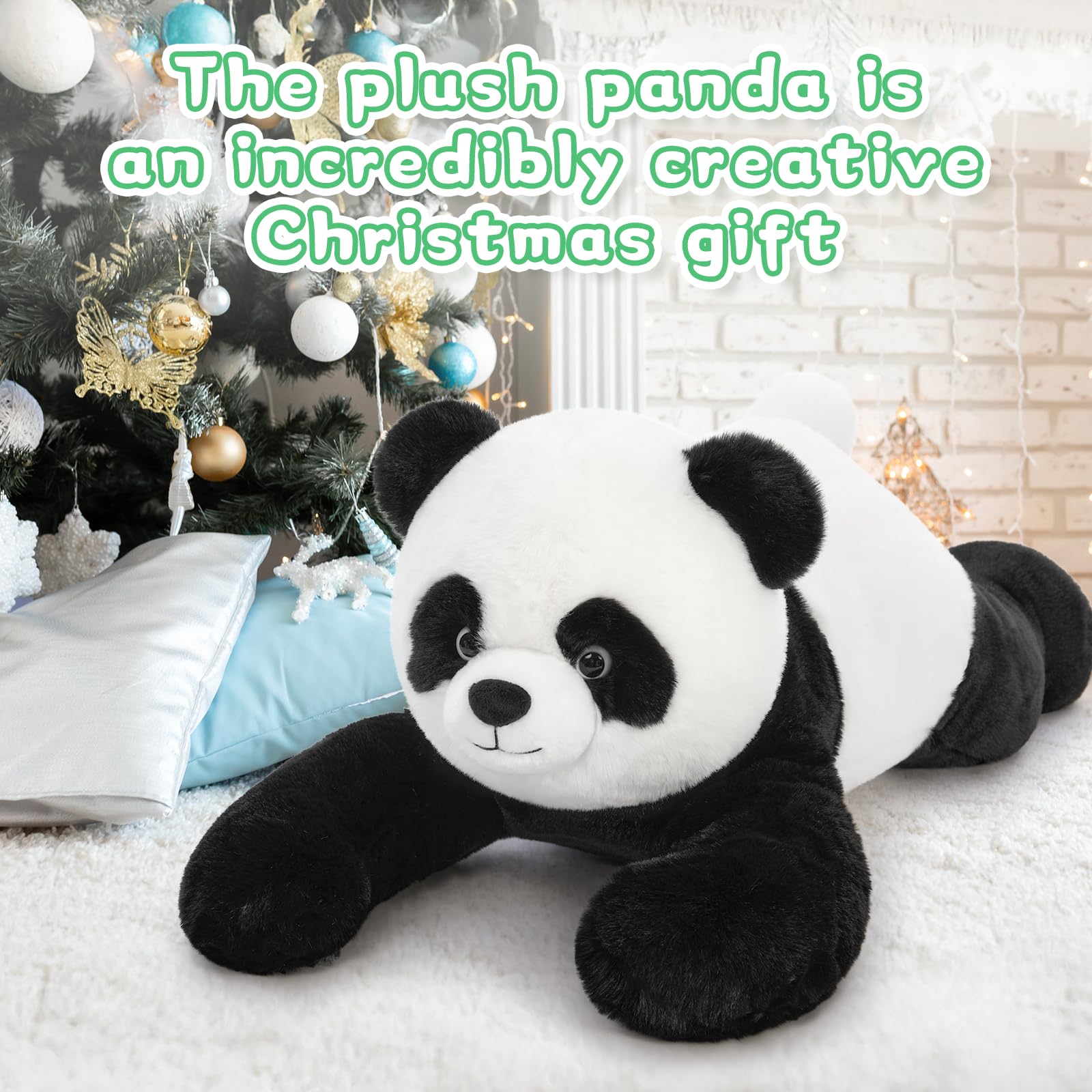 Panda plush creates a cozy room ambiance and focal point.