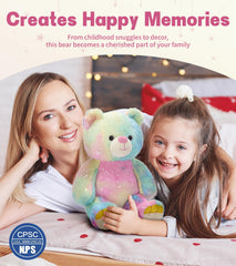Tezituor rainbow teddy bear on bed ideal for naps and bedtime moments