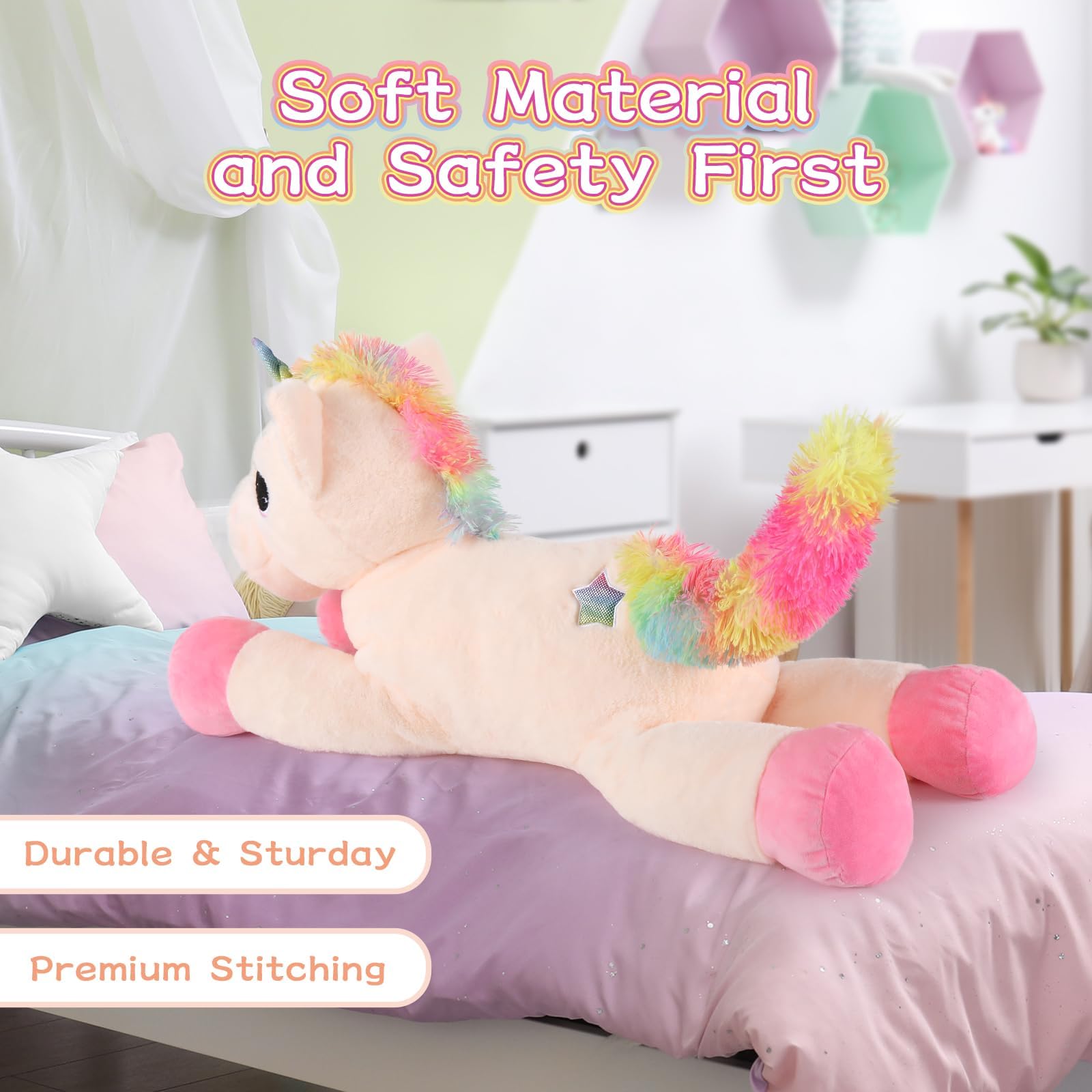 Tezituor safety-tested unicorn plush with CPSC and CPC reports for parents' peace of mind.