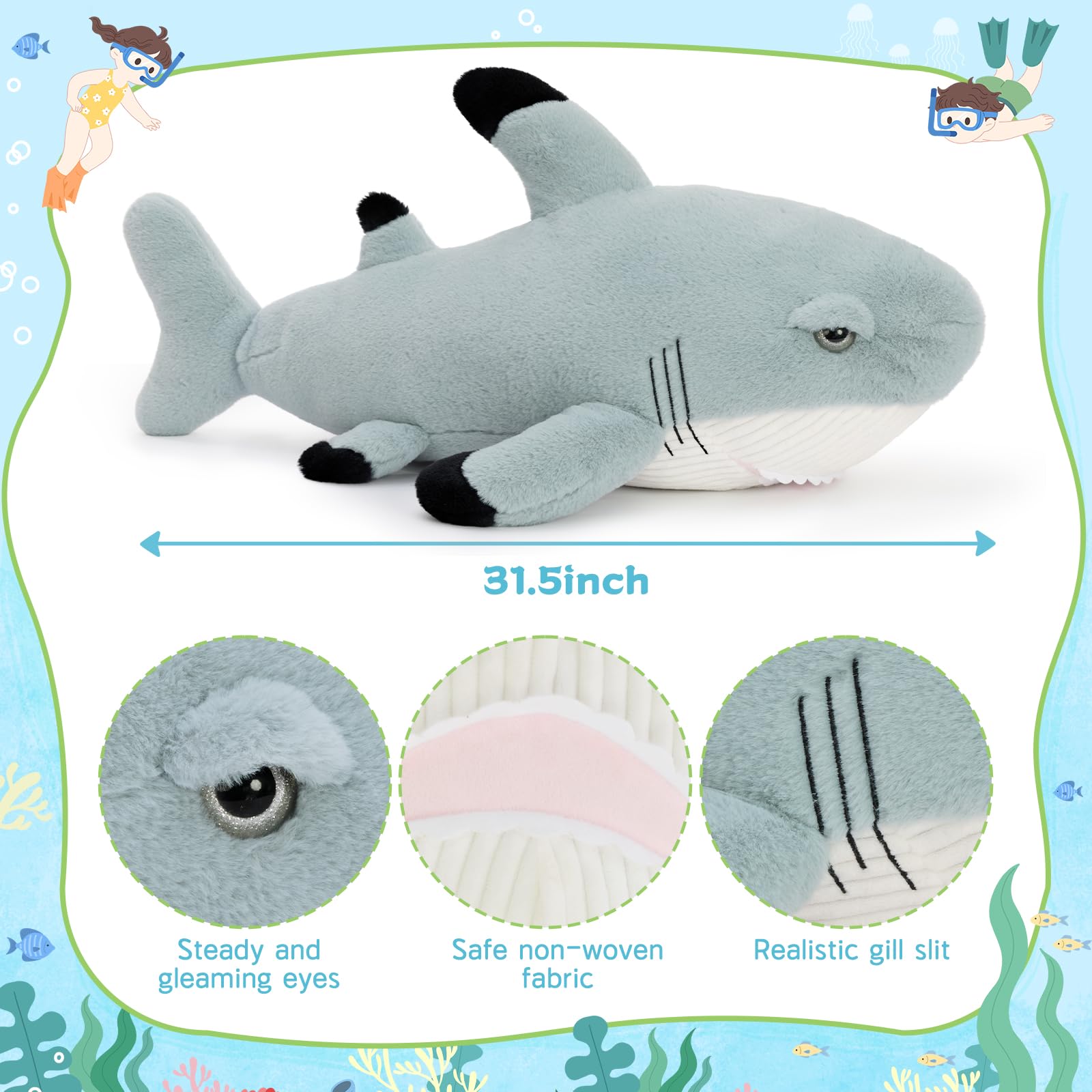 Tezituor shark plush decor on a living room sofa