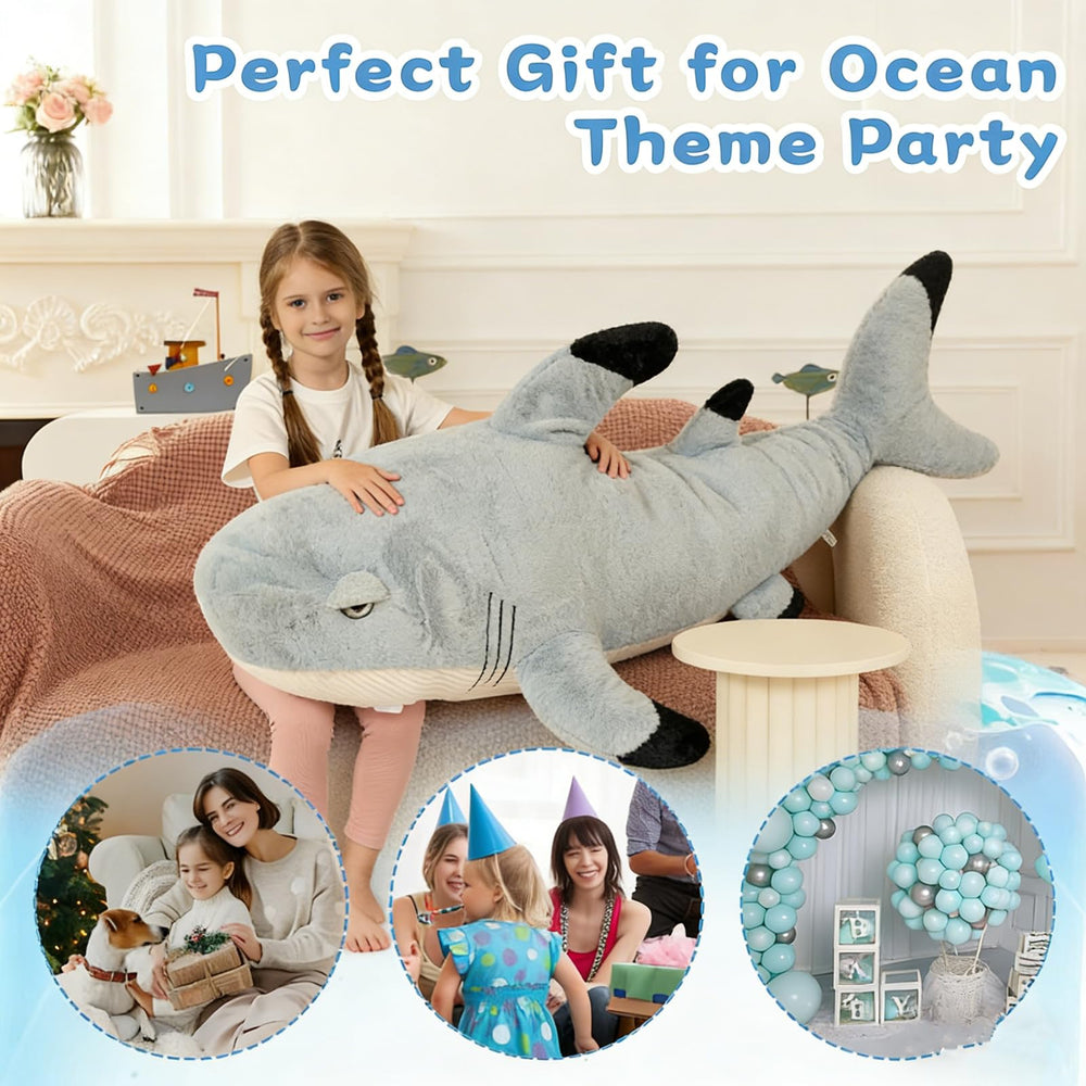 Tezituor great white shark plush fabric close-up shows soft fur