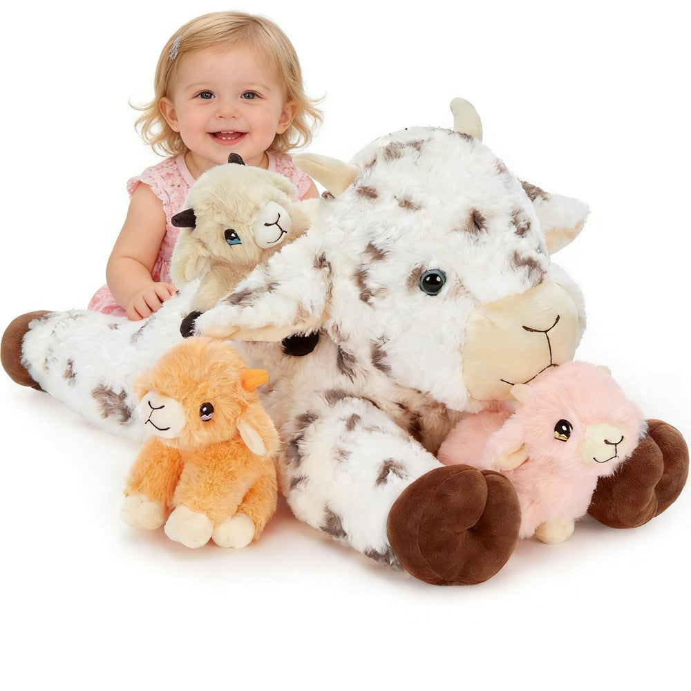 Tezituor Spot Lamb mama with three babies showing playful storage and cuddle-ready design