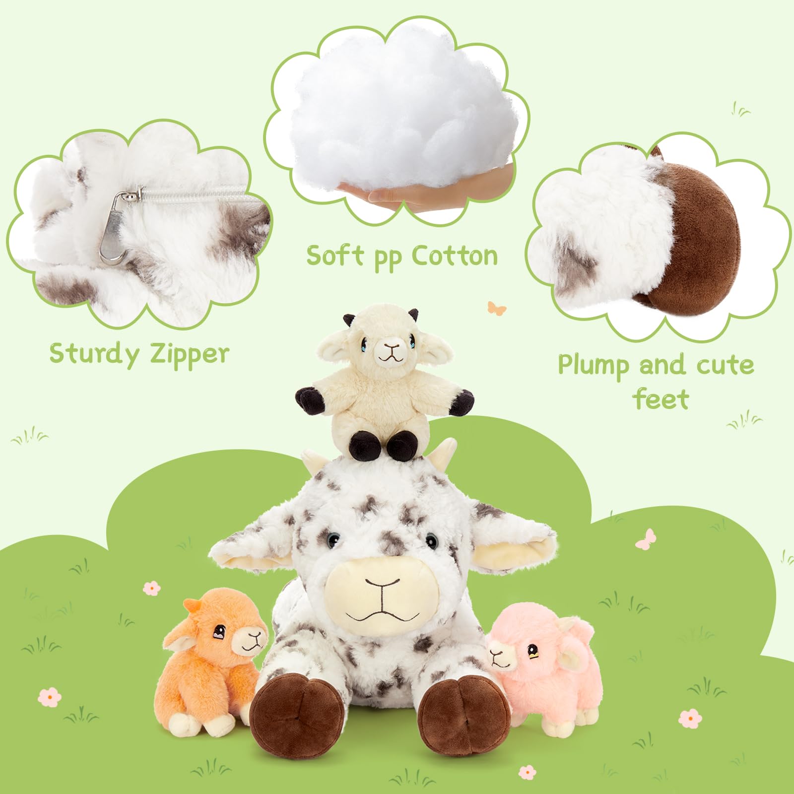Tezituor Spot Lamb zipper belly opening demonstrates hidden storage for toys