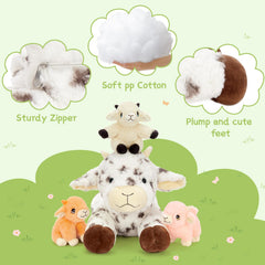 Tezituor Spot Lamb zipper belly opening demonstrates hidden storage for toys