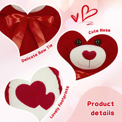 Tezituor teddy bear with red heart pads and satin bow brightens any room.