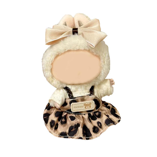 TFSUCCE leopard print dress with plaid bow for 15-17cm dolls, chic collectible outfit.