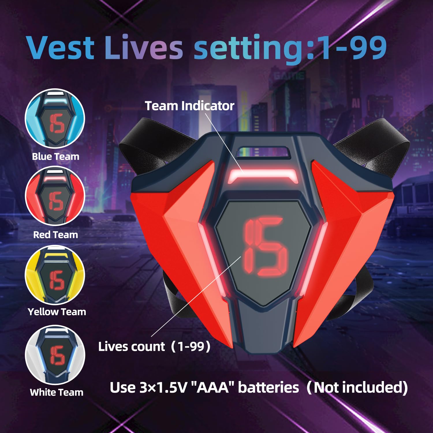 TG BLOCKS laser tag vests with LED indicators displaying lives