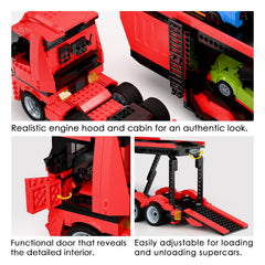 TG BLOCKS Micro Brick Car Transporter ramp and carrier for realistic loading.