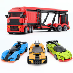 TG BLOCKS Micro Brick Car Transporter red truck with working details for immersive play.