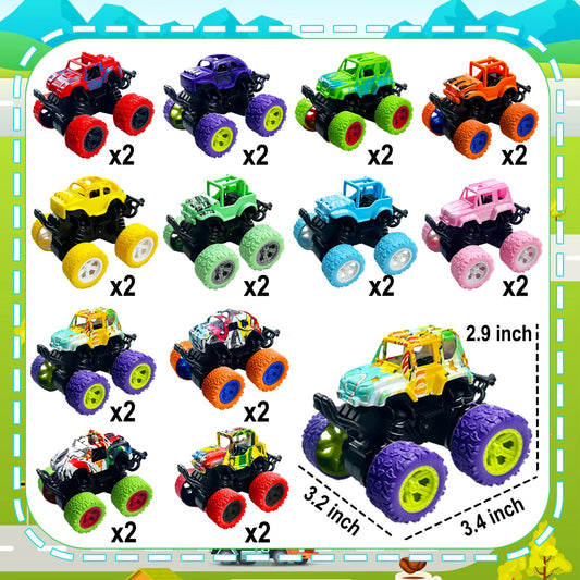 TGIQROVE mini monster trucks showing pull back action for quick kinetic play