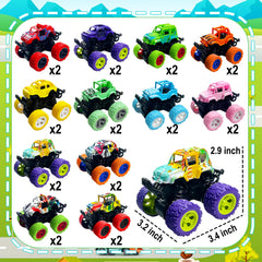 TGIQROVE mini monster trucks showing pull back action for quick kinetic play