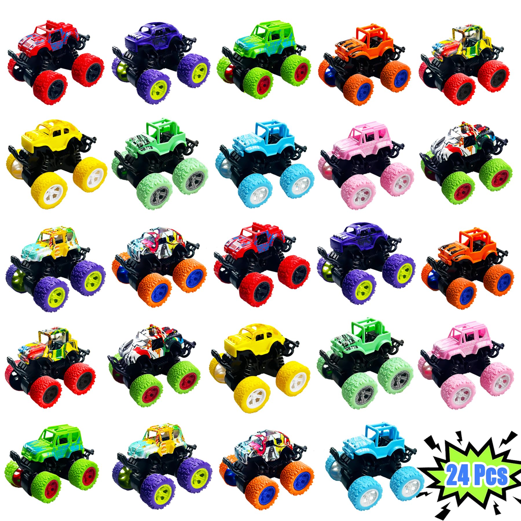 TGIQROVE mini monster trucks with vibrant graffiti design for colorful play
