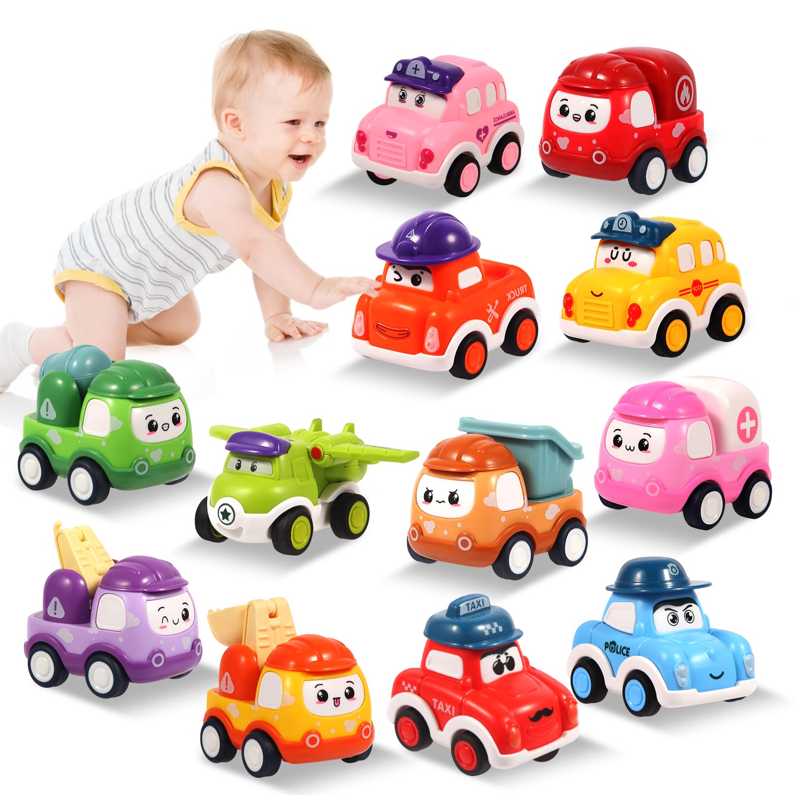 TGXLAK pull-back cars set for toddlers with chunky handles for easy play