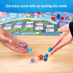 Australis dice showdown close-up by Thames & Kosmos, inviting tense decisions.