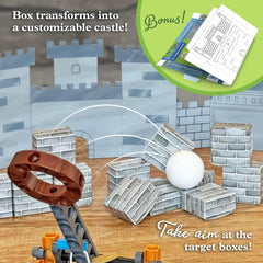 Castle-box setup turns the packaging into a decorative medieval backdrop.