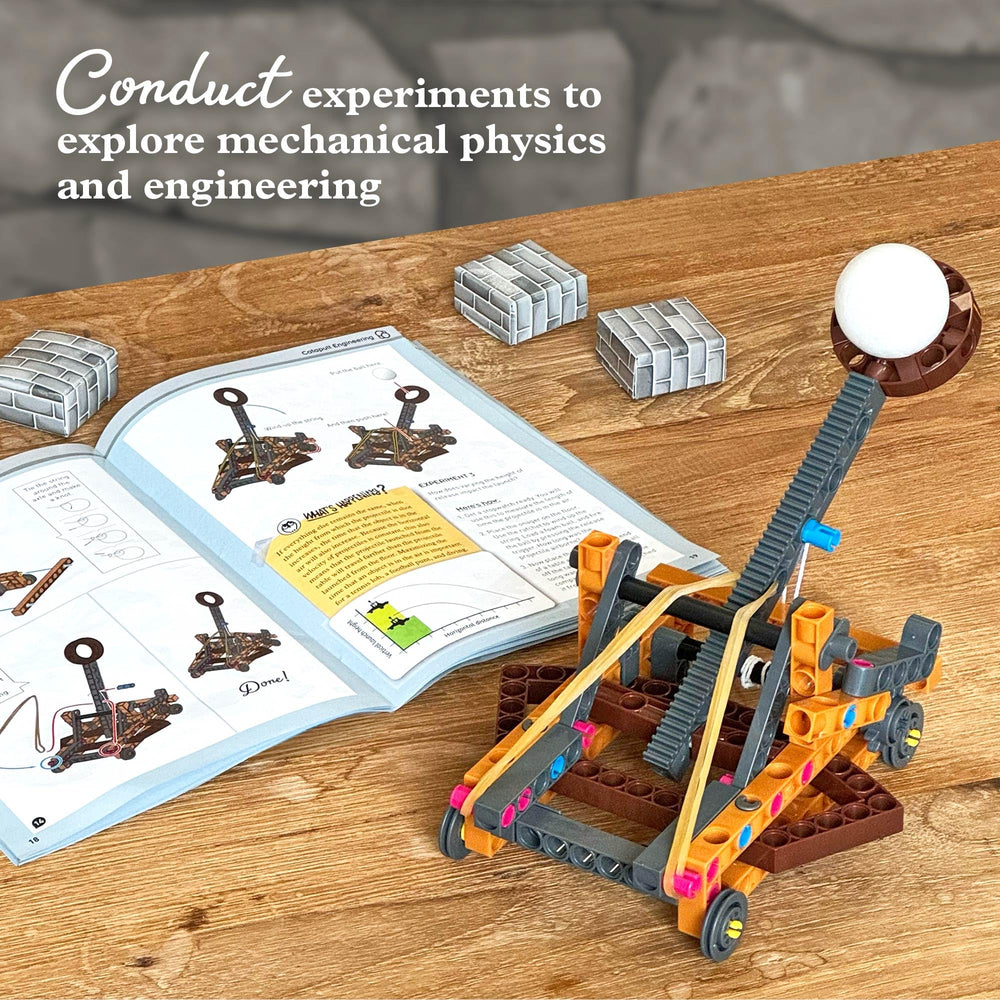 Trebuchet model helps learners explore trajectory and gravity with safe targets.