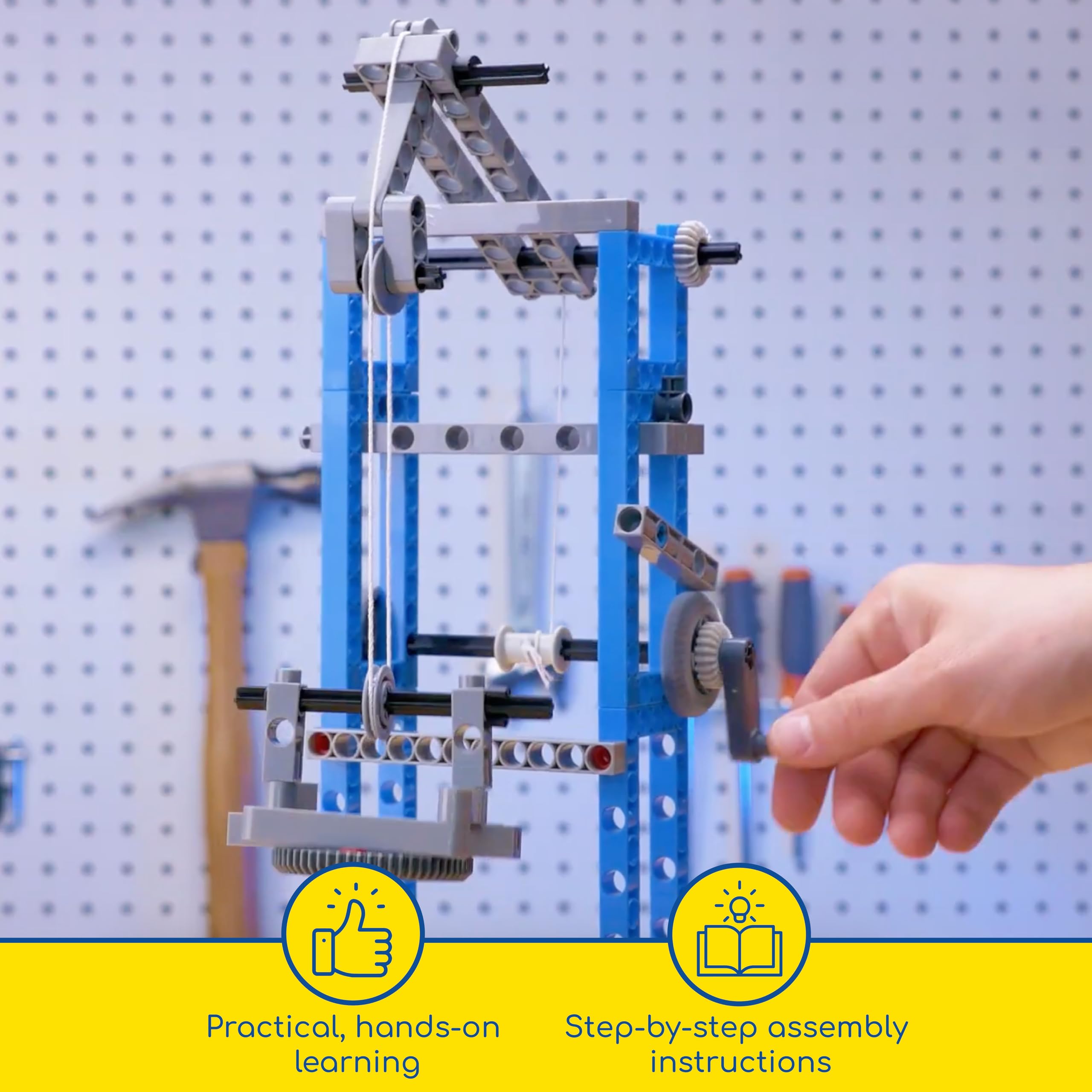 Thames & Kosmos durable construction system is compatible with other kits.