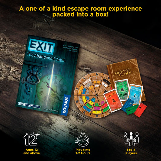 Exit: Abandoned Cabin card pack highlights challenging clues for groups.