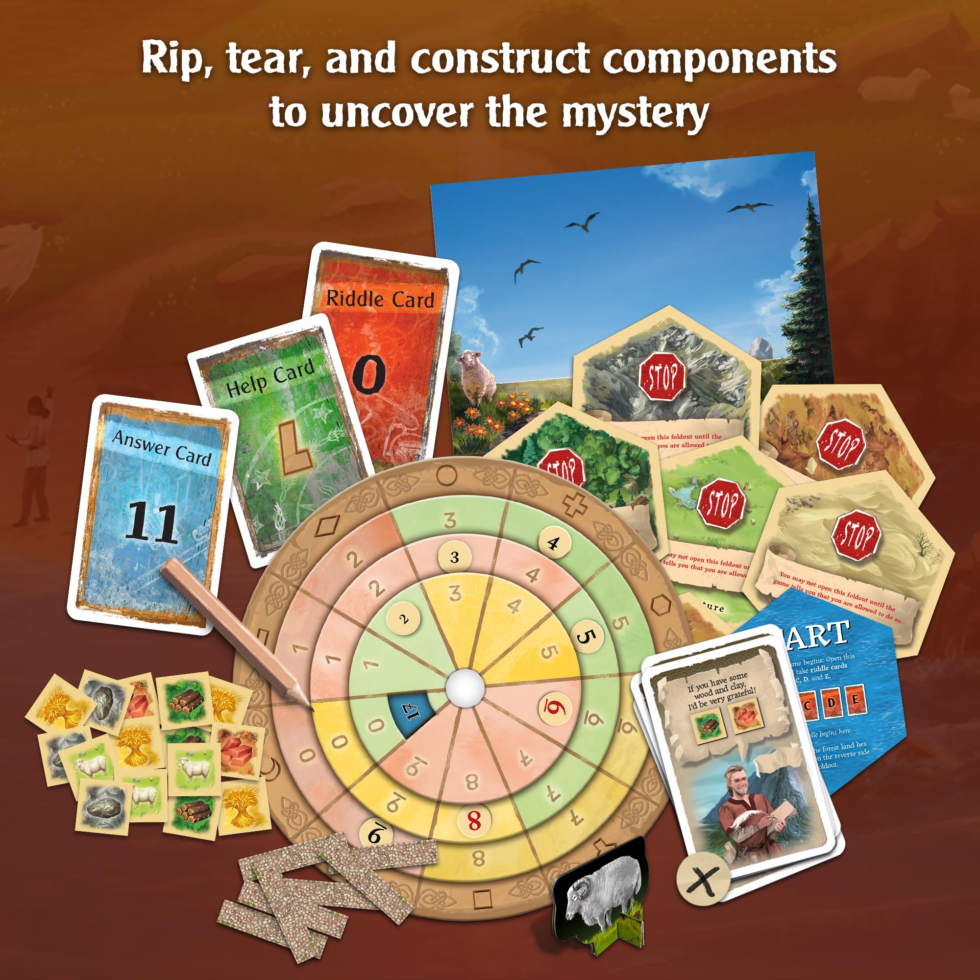 Board and pieces map the island for collaborative exploration in Thames & Kosmos Exit: The Game Adventures on Catan