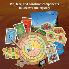Board and pieces map the island for collaborative exploration in Thames & Kosmos Exit: The Game Adventures on Catan