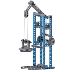 Thames & Kosmos inclined planes, screws, and wedges model illustrates movement and force.