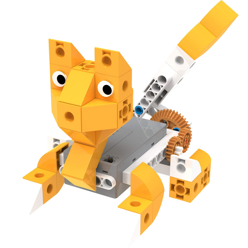 Thames & Kosmos Kids First Robot Pet Shop panda model highlights colorful construction and motorized movement.