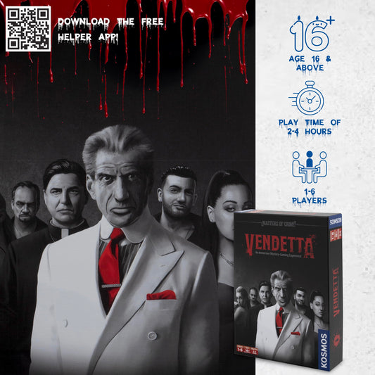 Masters of Crime Vendetta setting sheet visible, ideal for clue-driven storytelling.