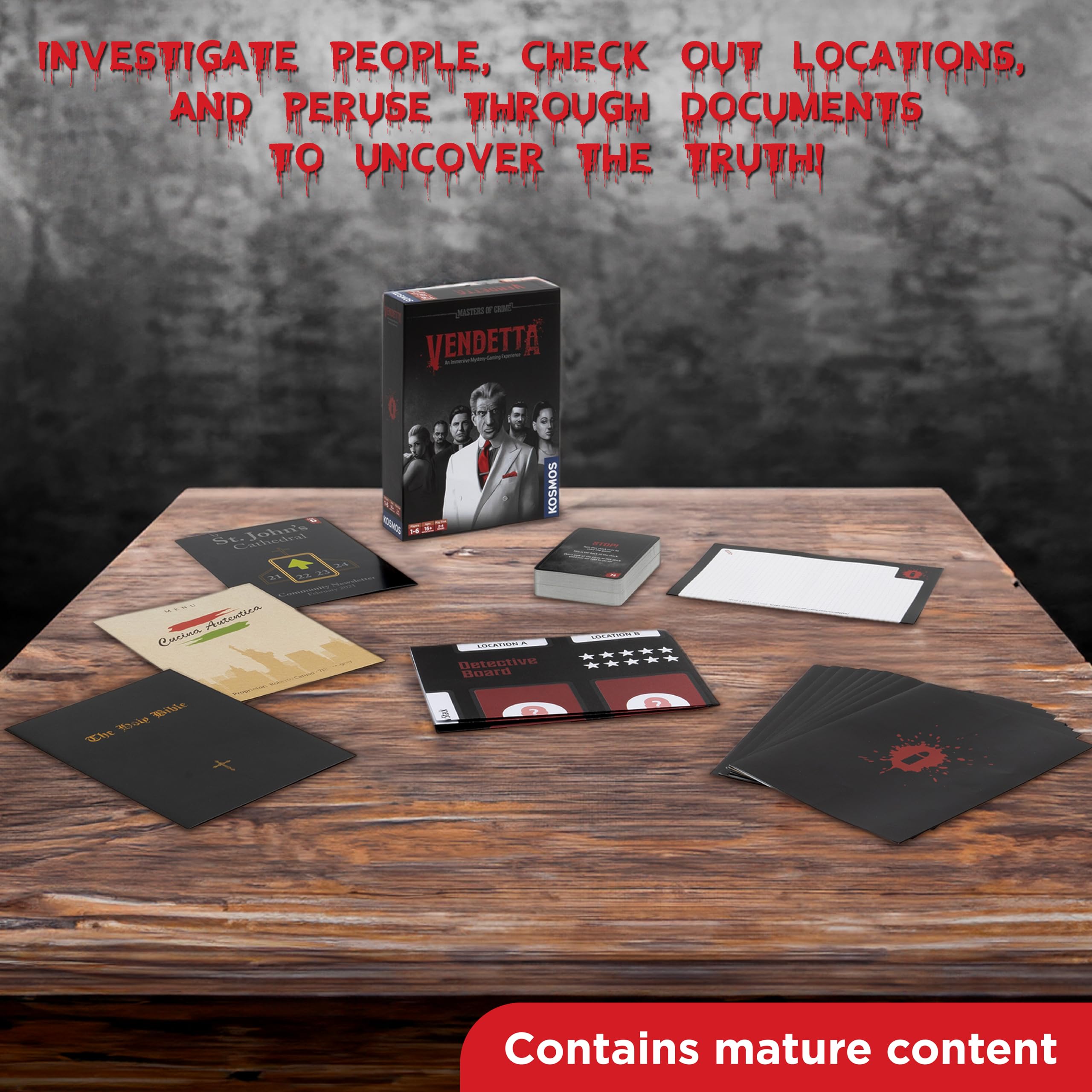 Masters of Crime Vendetta player boards organize clues for immersive investigations.