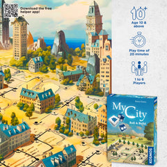 Roll-and-build dice drawing for quick, cooperative city planning.